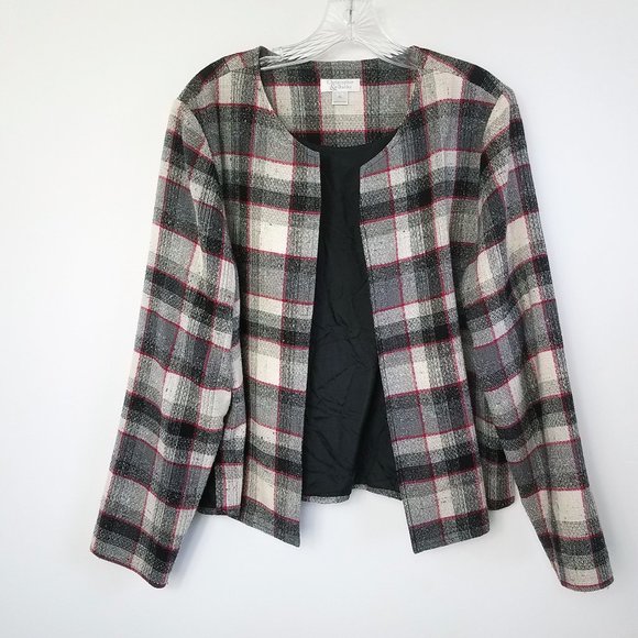 Christopher & Banks Jackets & Blazers - Christopher & Banks Women's Lined Plaid Open Front Cotton Blend Coat Jacket